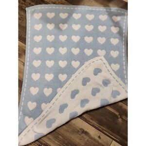 Kid‎ Nation Blue White Heart Reversible Baby Blanket 32x45 Chenille